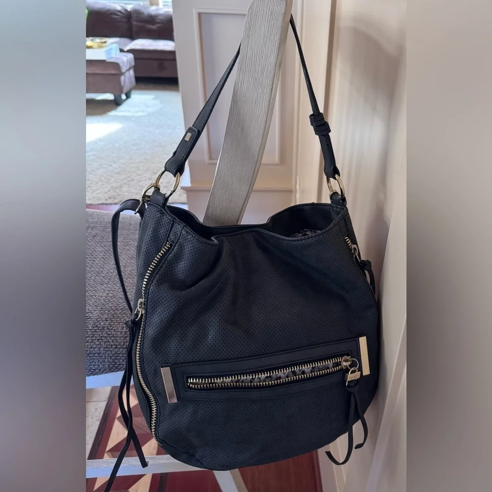 Nicole Miller New York Classic Black Hobo Bag with Gold Accents
